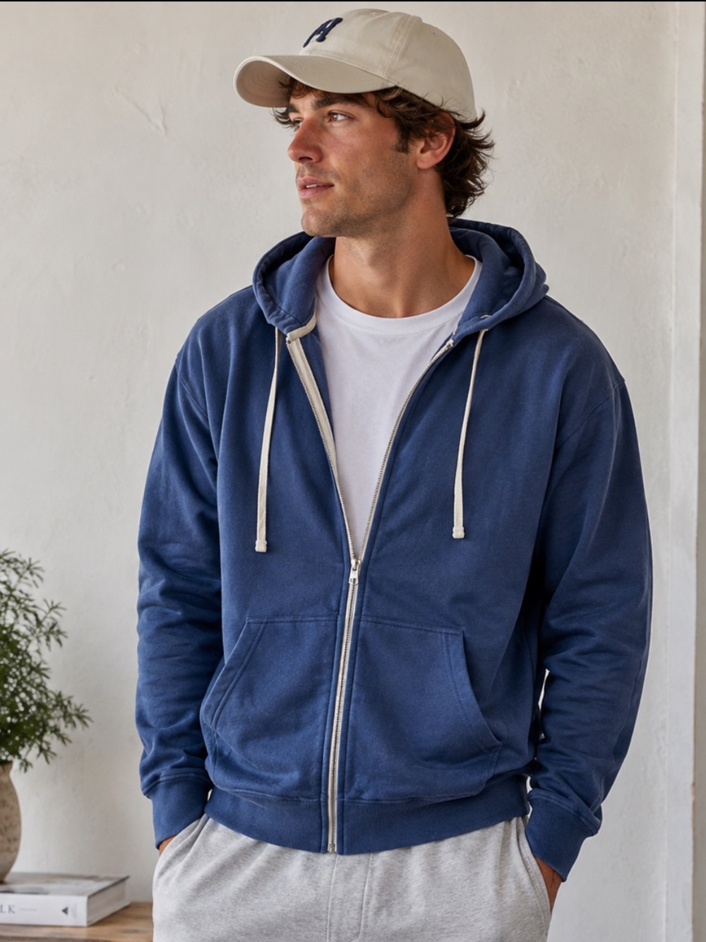 Marine Layer Men's Blue Full-Zip Hooded Sweatshirt